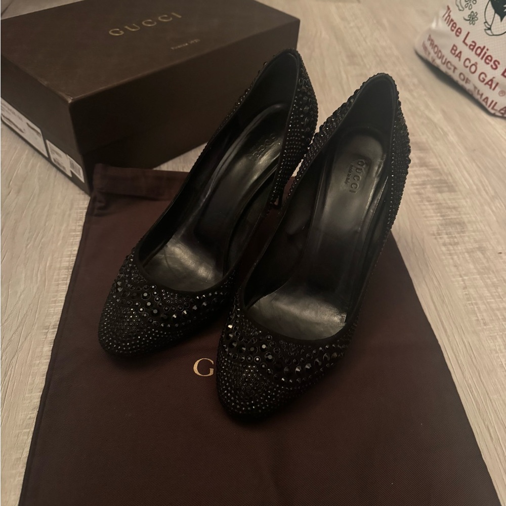 Gucci Black Embellished Heels